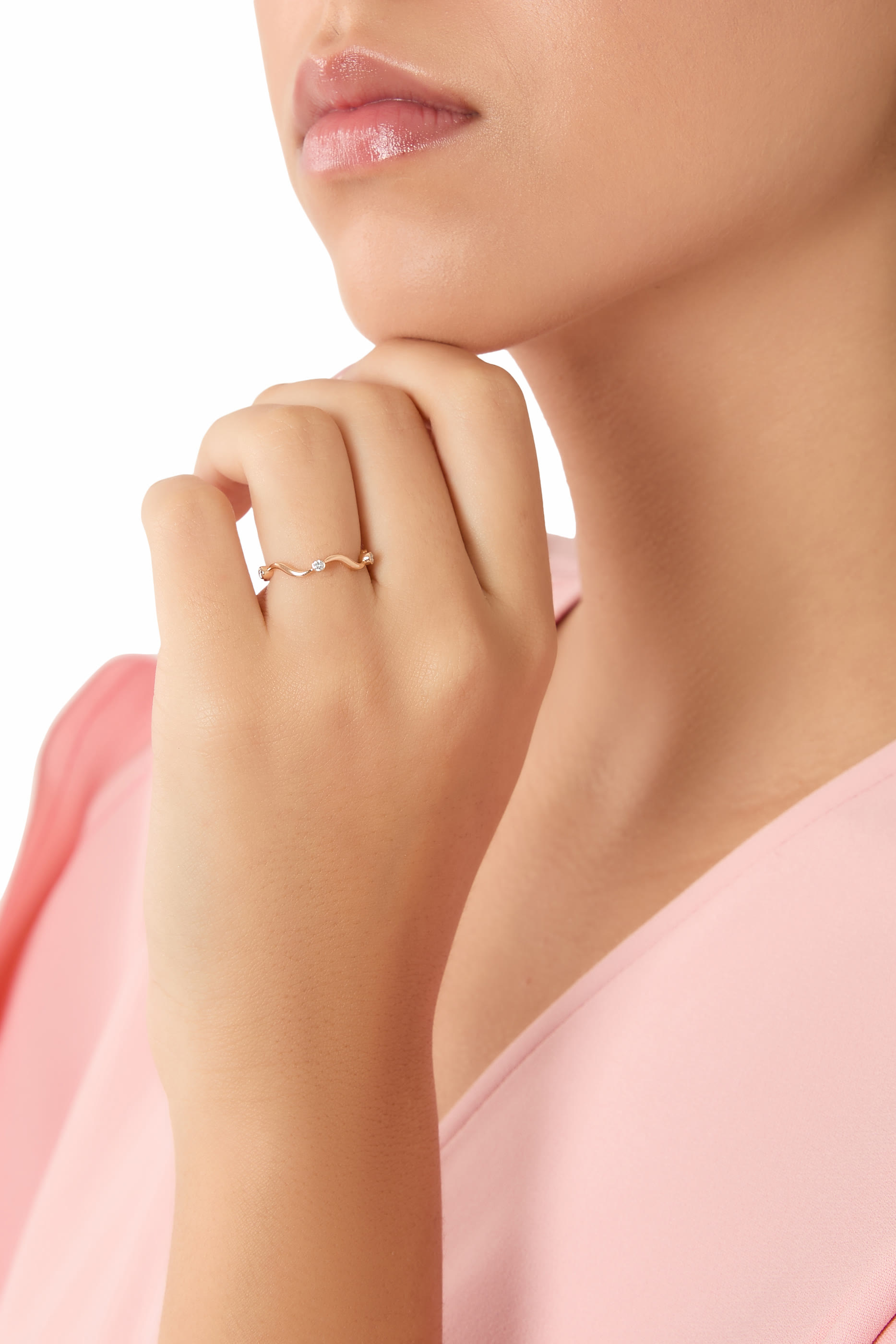 Single Wave Ring, 18k Rose Gold & Diamonds