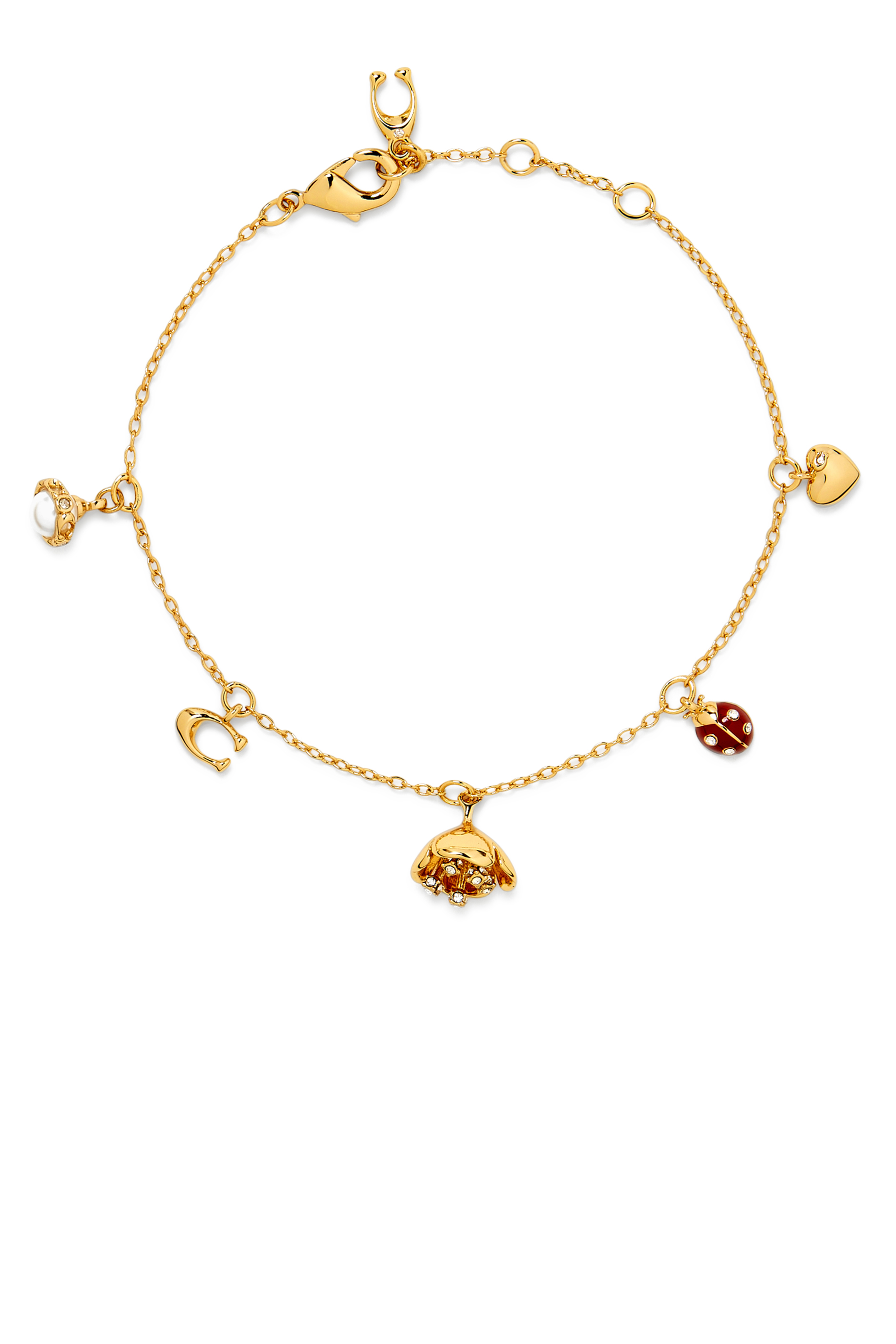 Floral Mini Charm Bracelet, Plated Brass & Crystal