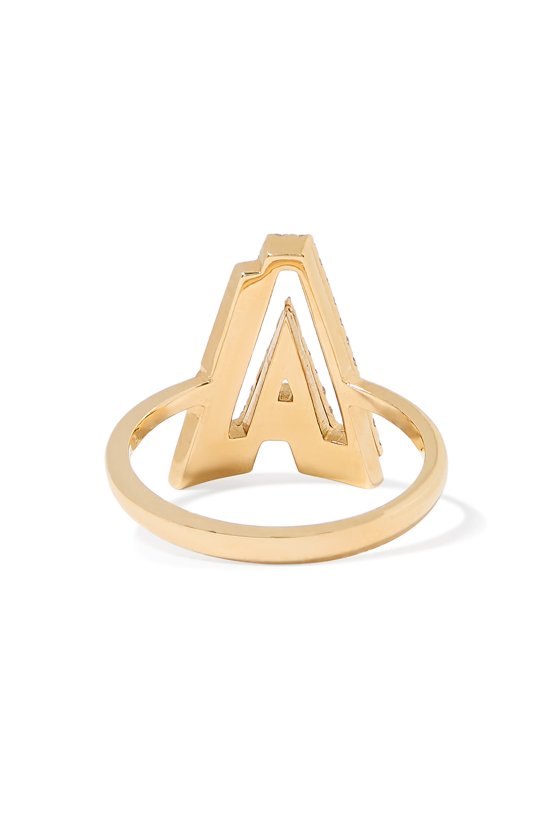 Letter 'A' Shadow Diamond Ring, 18K Yellow Gold, Pave Diamonds & Enamel