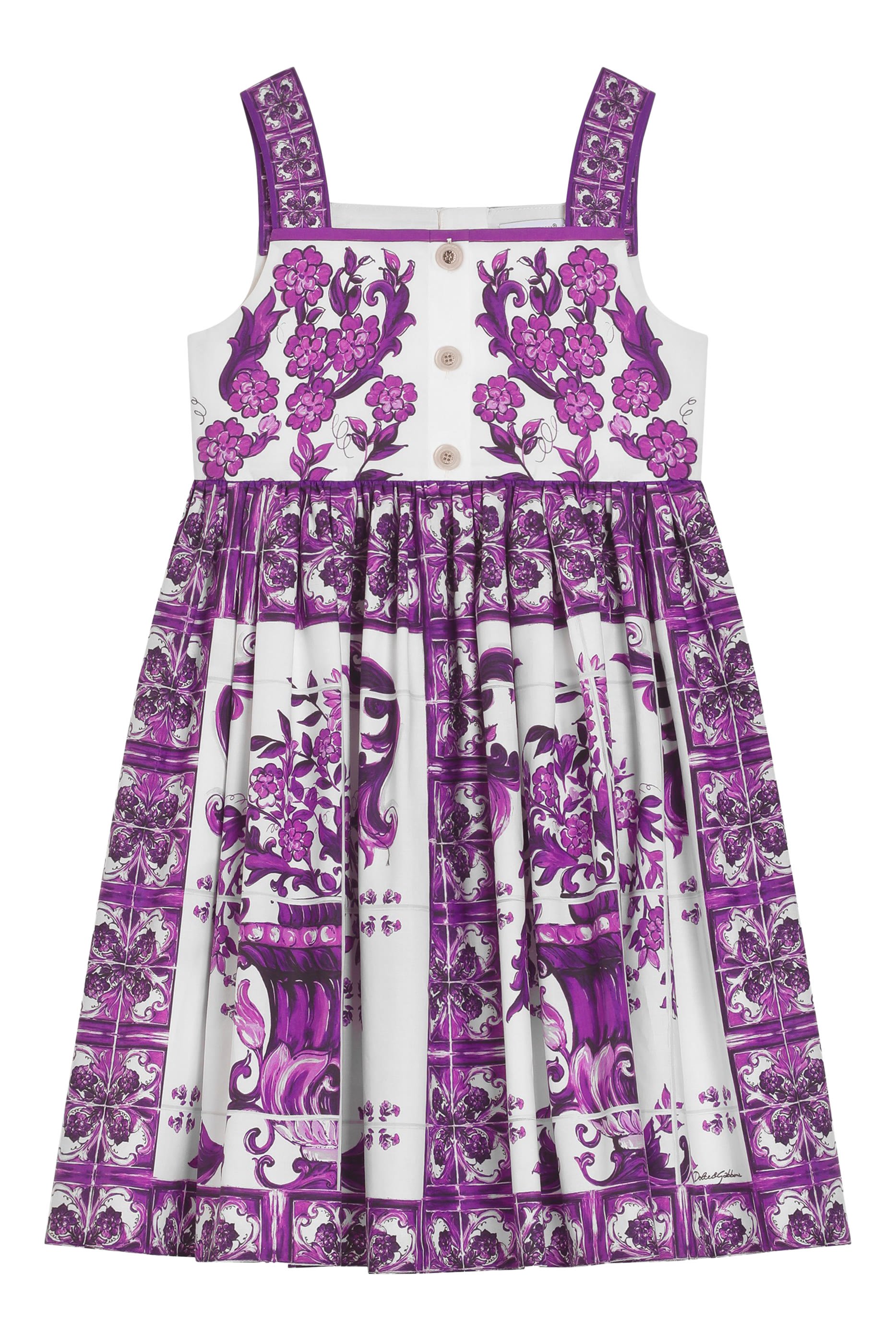 Kids Sleeveless Majolica Print Poplin Dress