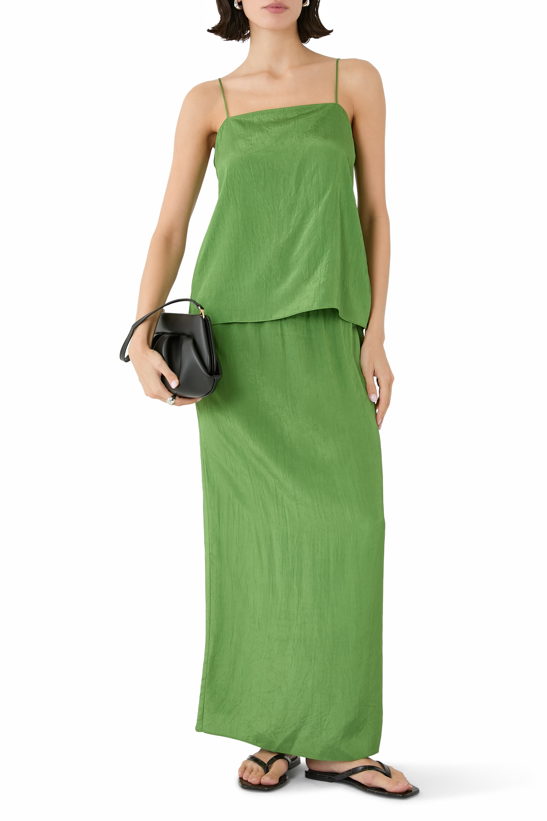 Summer Acetate Crinkle Maxi Slip Skirt