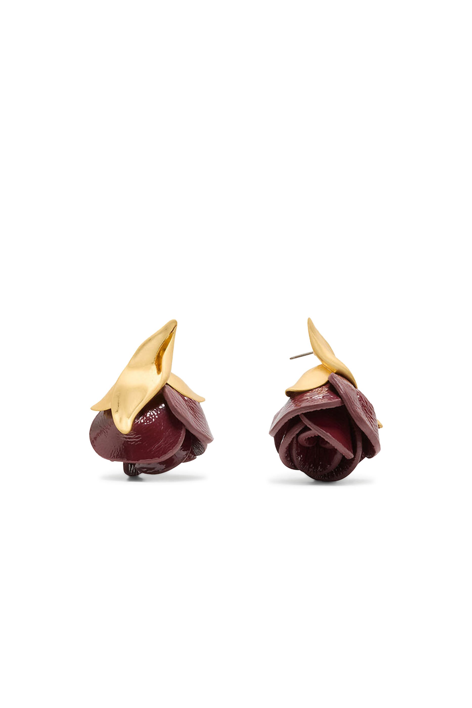 Rose Buds Drop Earrings, Cubic Zirconia & Leather