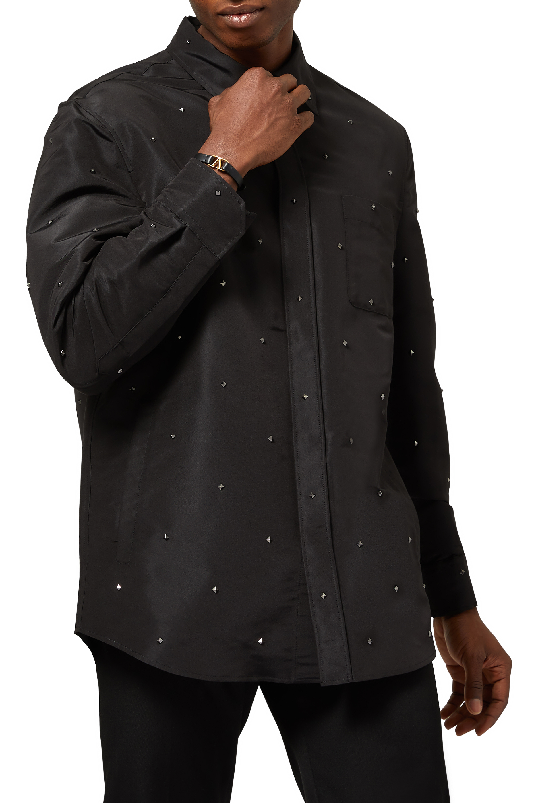 Valentino Garavani All-Over Rockstud Spike Silk Faille Overshirt