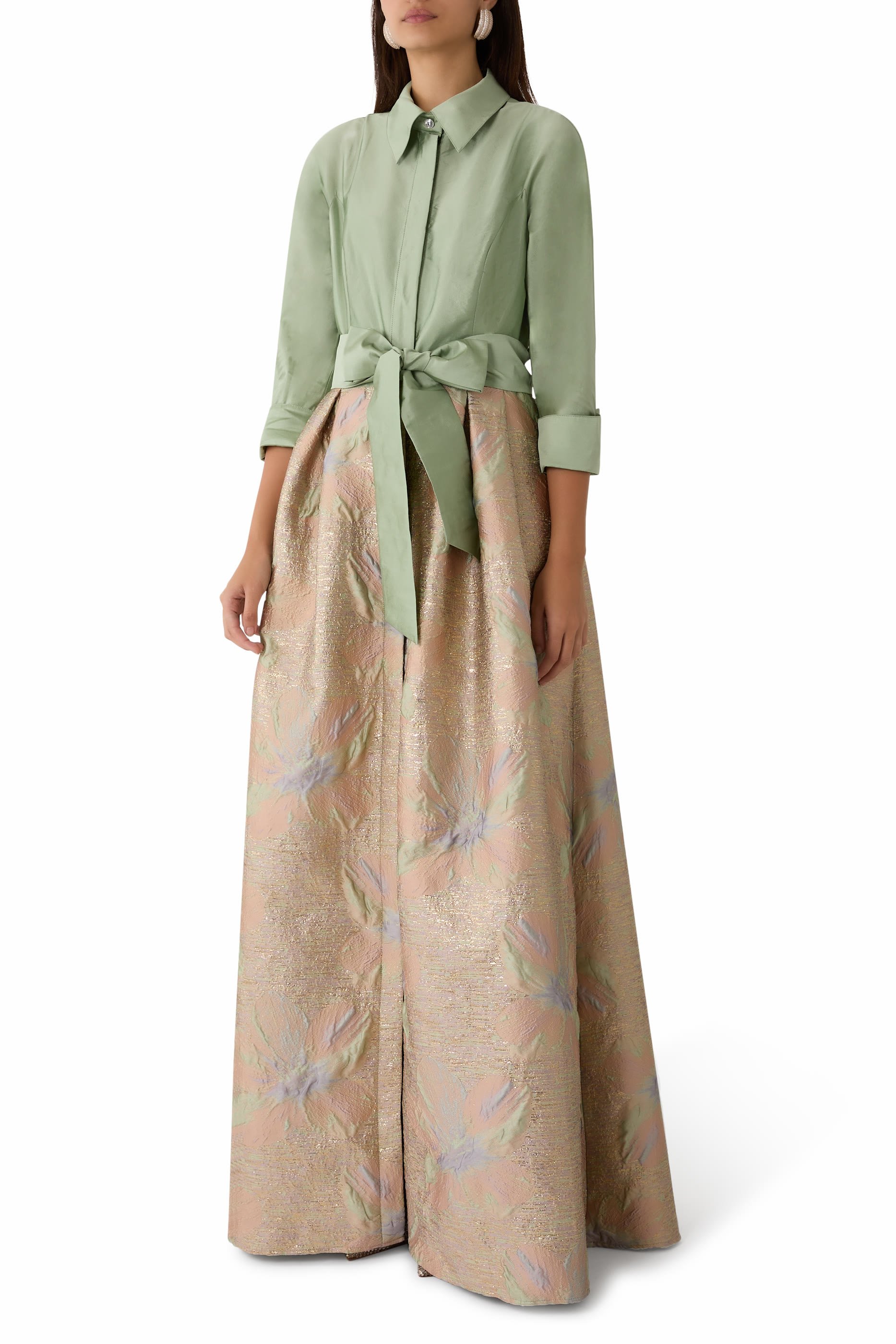 Taffeta Shirt Waist Jacquard Skirt Gown