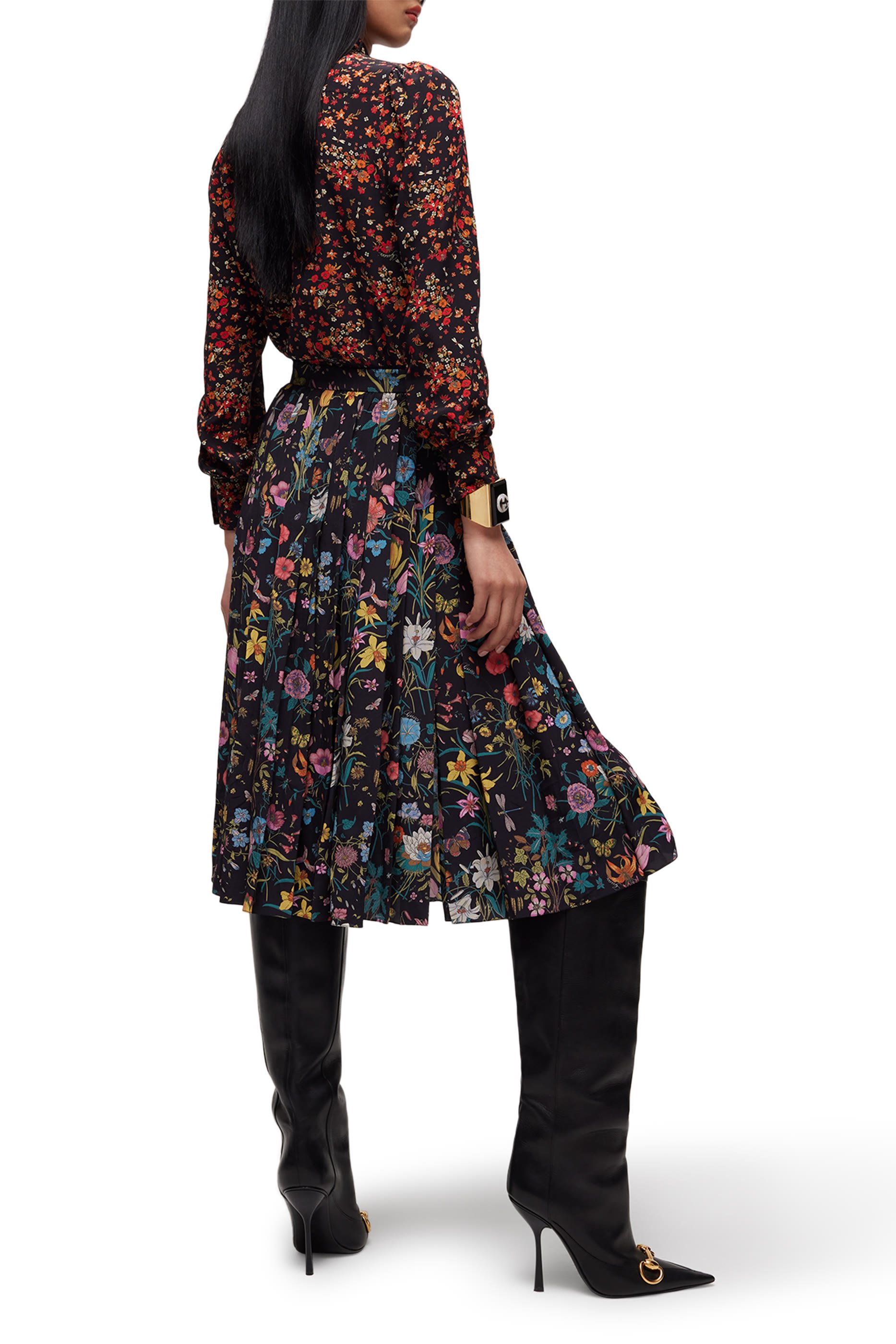 All-Over Flora Print Midi Skirt