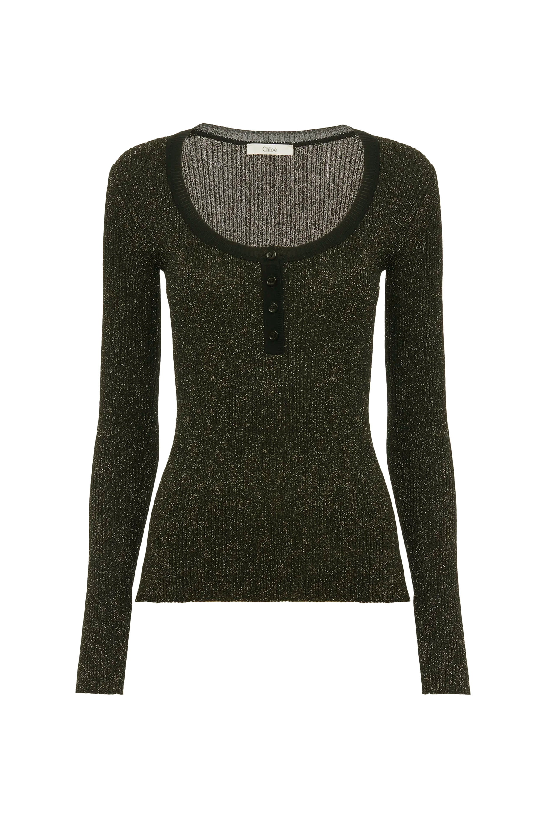 Long-Sleeve Fitted Top in Lurex Wool Knit
