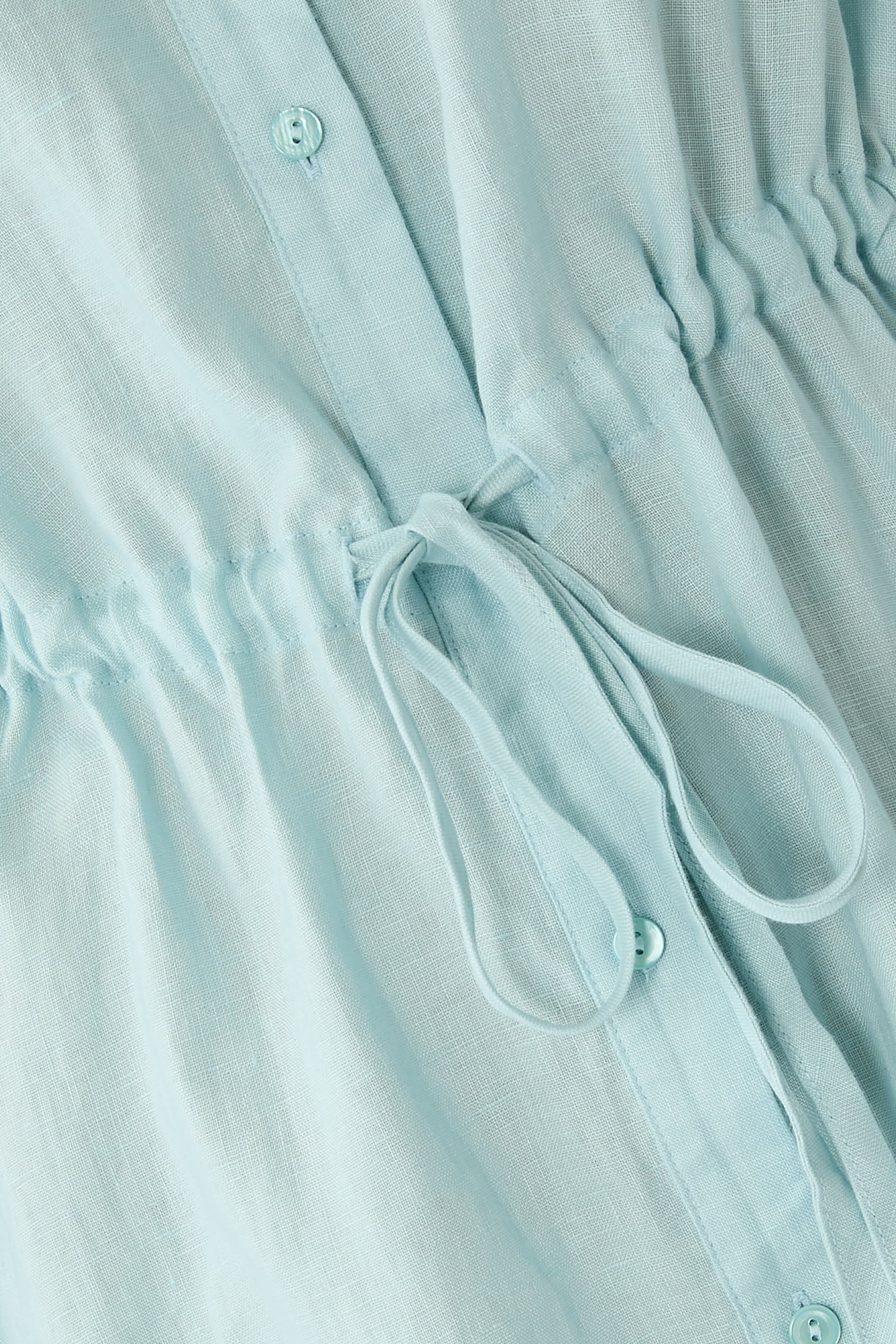  Organic Linen Band Collar Shirtdress 