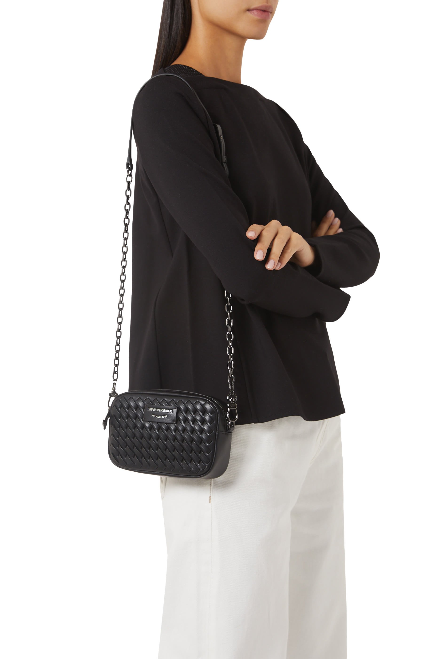 Interwoven Leather Camera Case with Chain Shoulder Strap