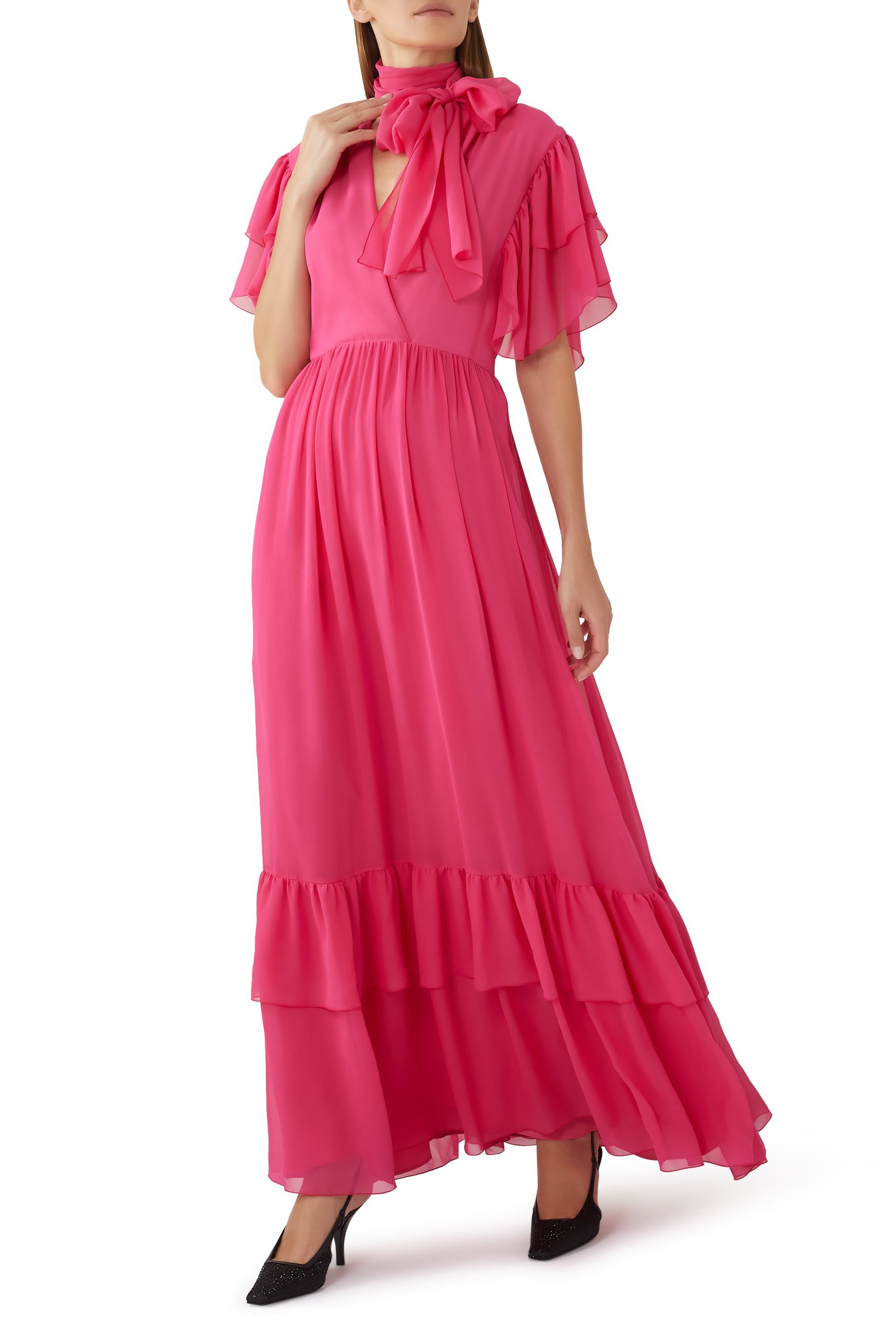 Ruffle Silk Georgette Dress