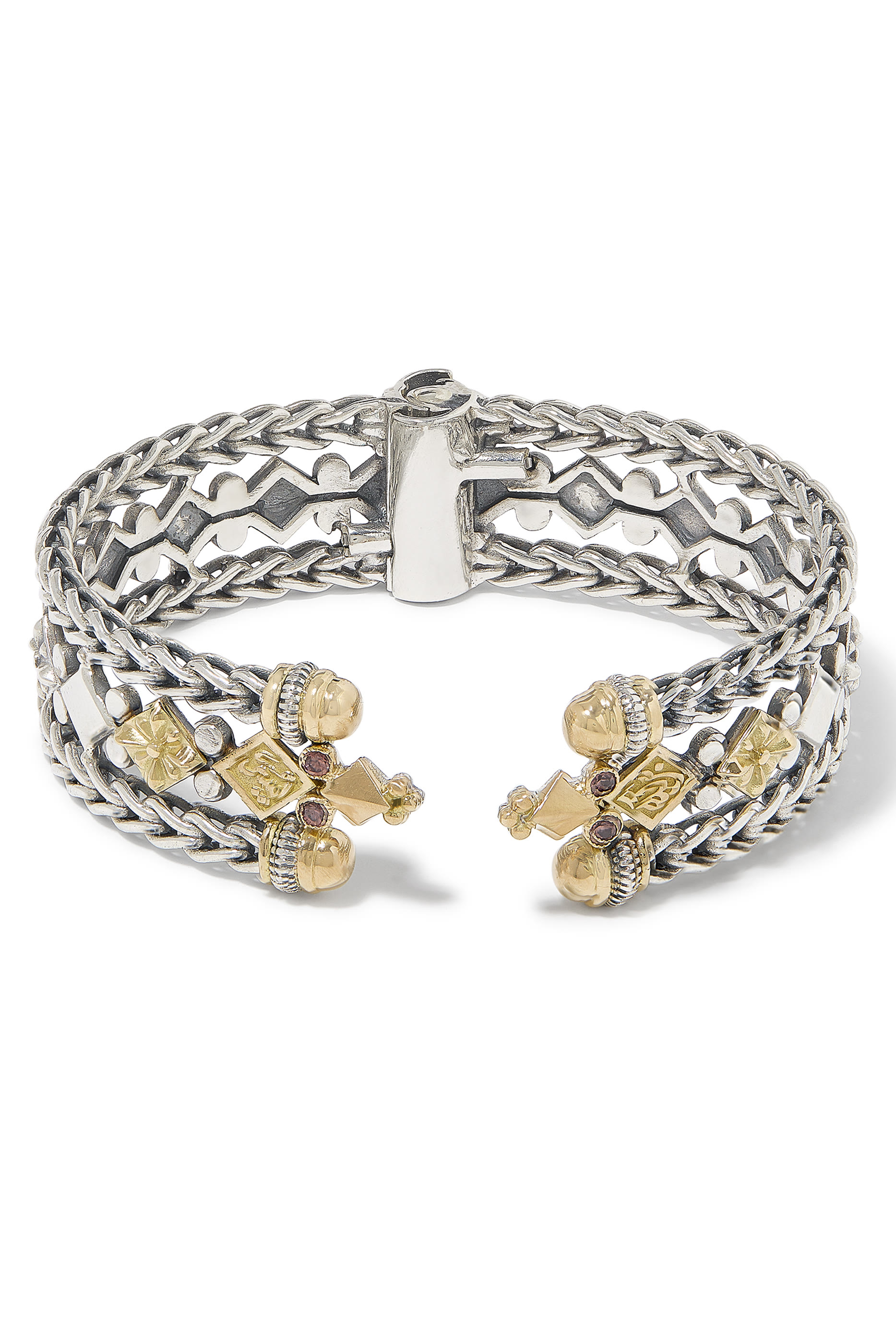Roman Chain Bangle, 18K Gold and Sterling Silver & Brown Zircon
