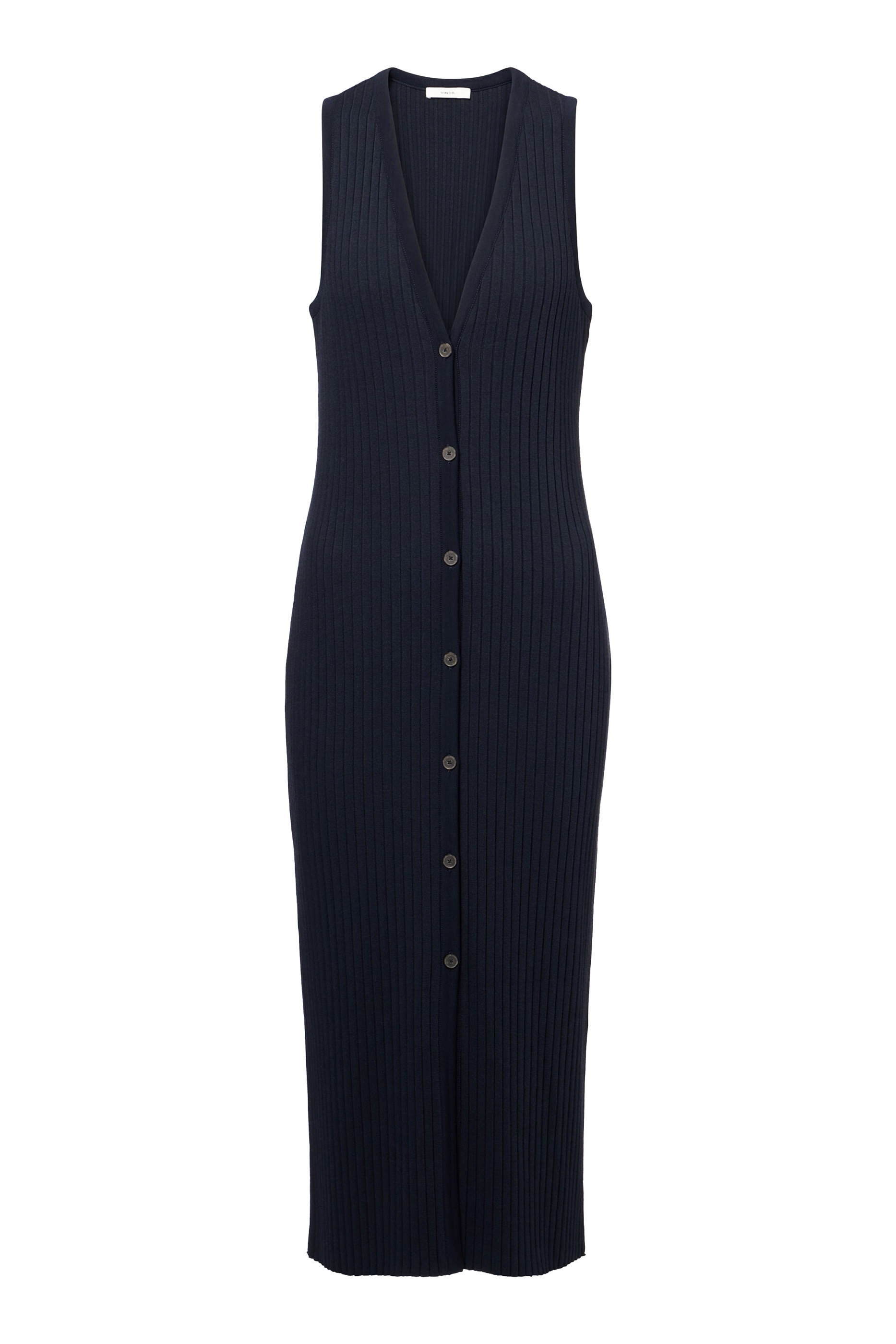 Ribbed Cotton-Blend Button-Front Dress