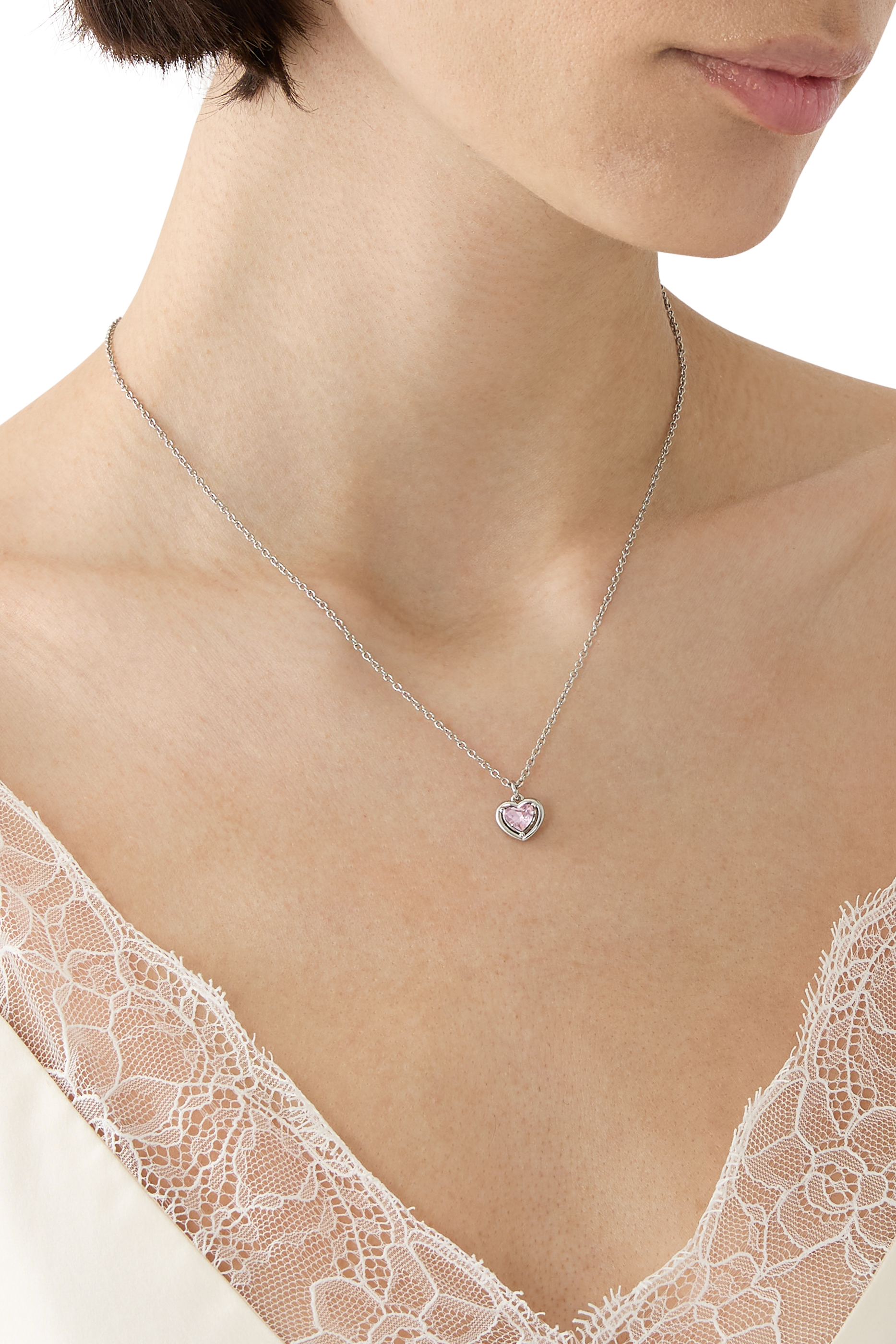 Halo Stone Heart Pendant Necklace, Brass & Glass Crystal