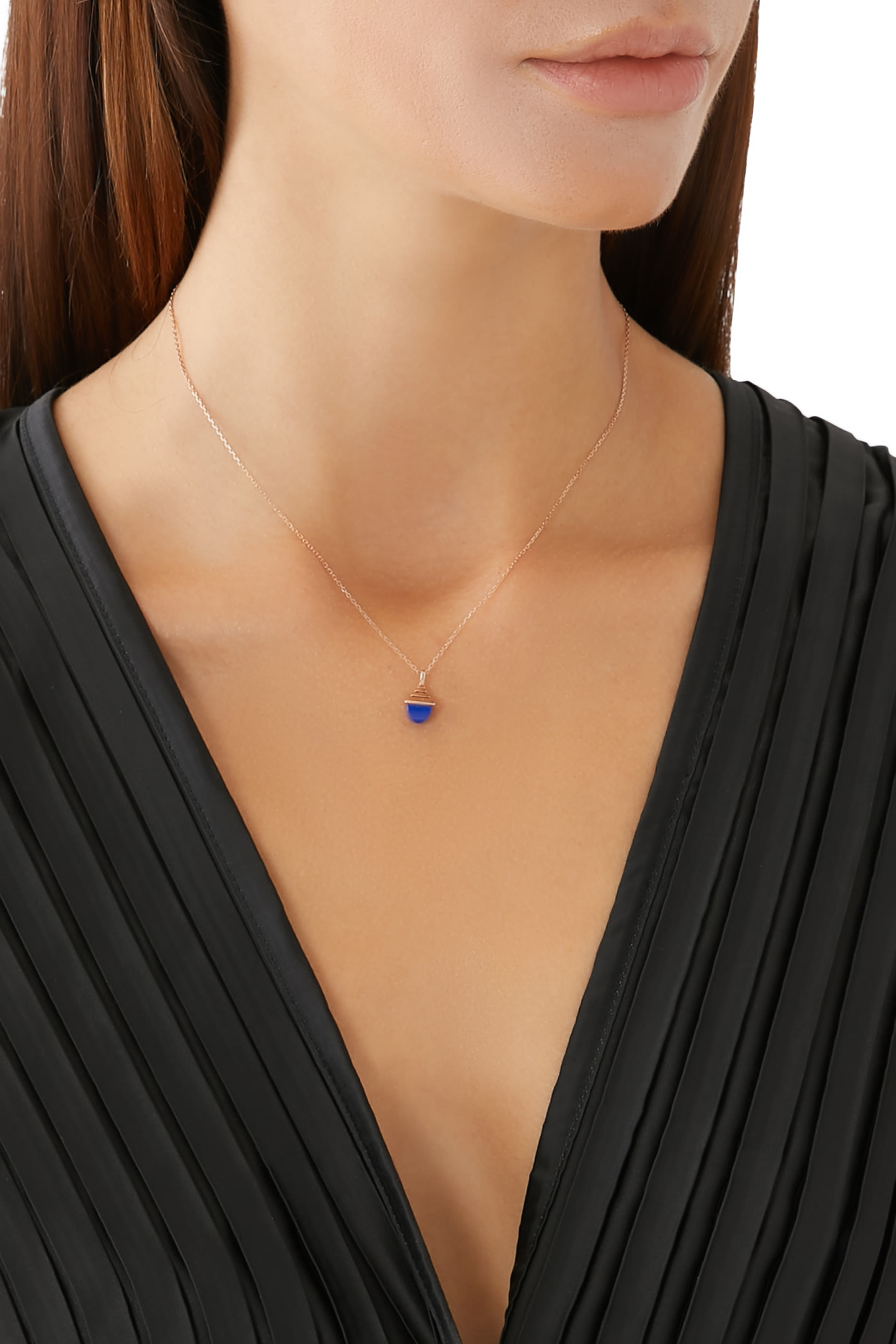 Cleo Mini Rev Pendant, 18k Rose Gold with Lapiz Lazuli & Diamonds