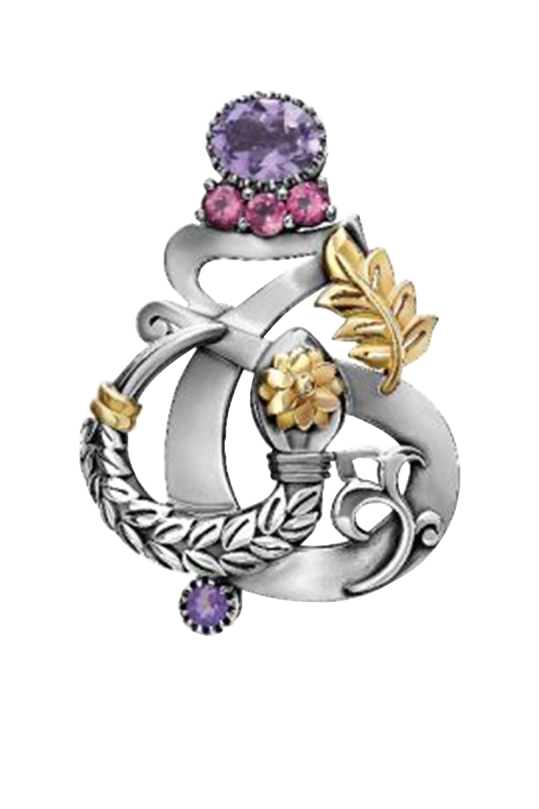 Revival Love and Rebirth Single Earring, 18k Yellow Gold, Sterling Silver & Amethyst
