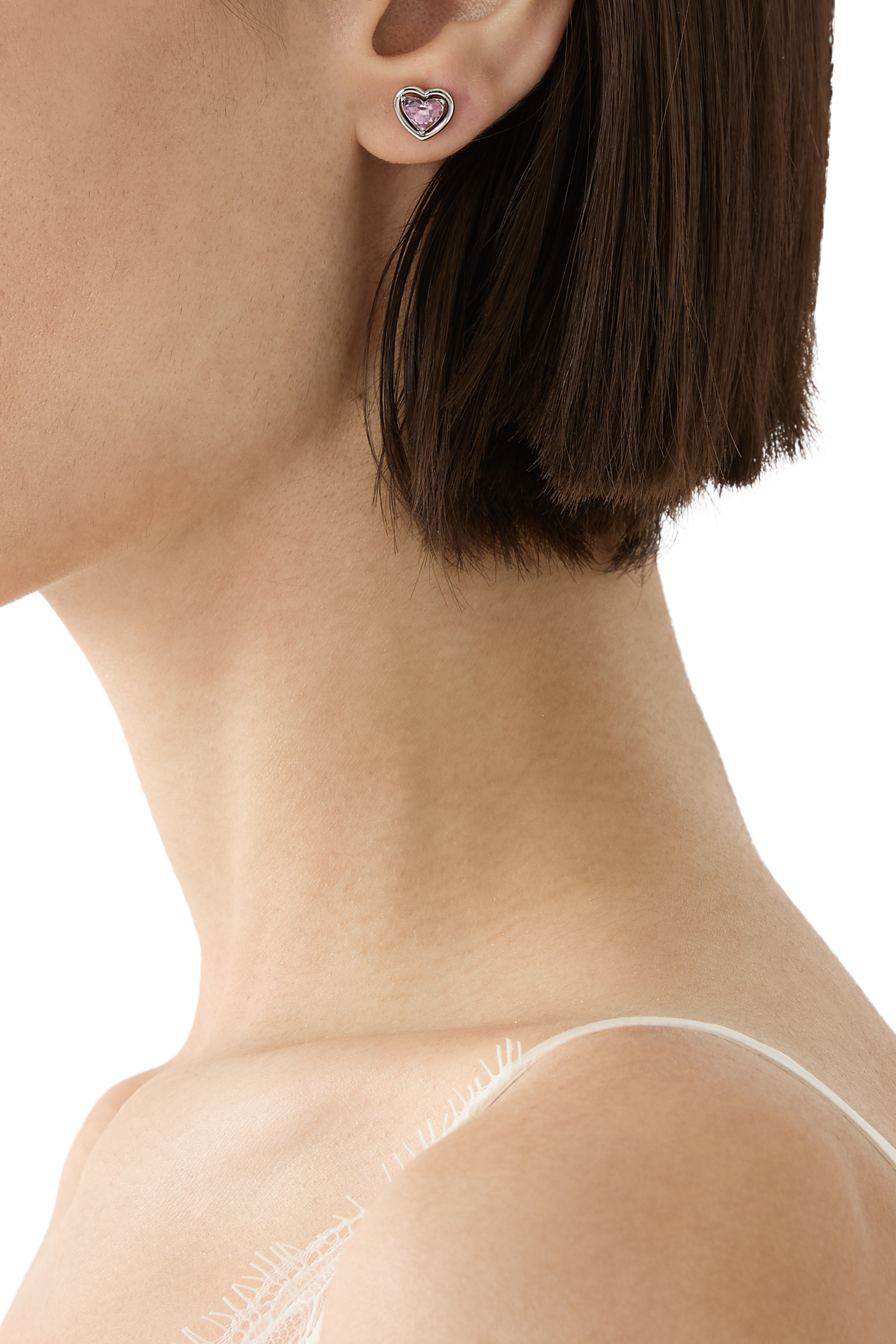 Halo Heart Stud Earrings, Brass, Titanium & Glass Crystal