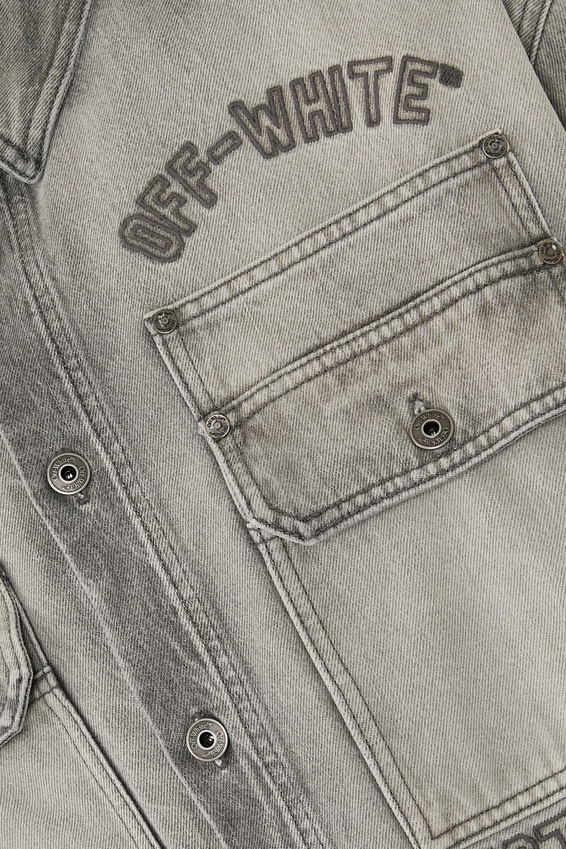 Diagonal Embroidered Denim Military Overshirt