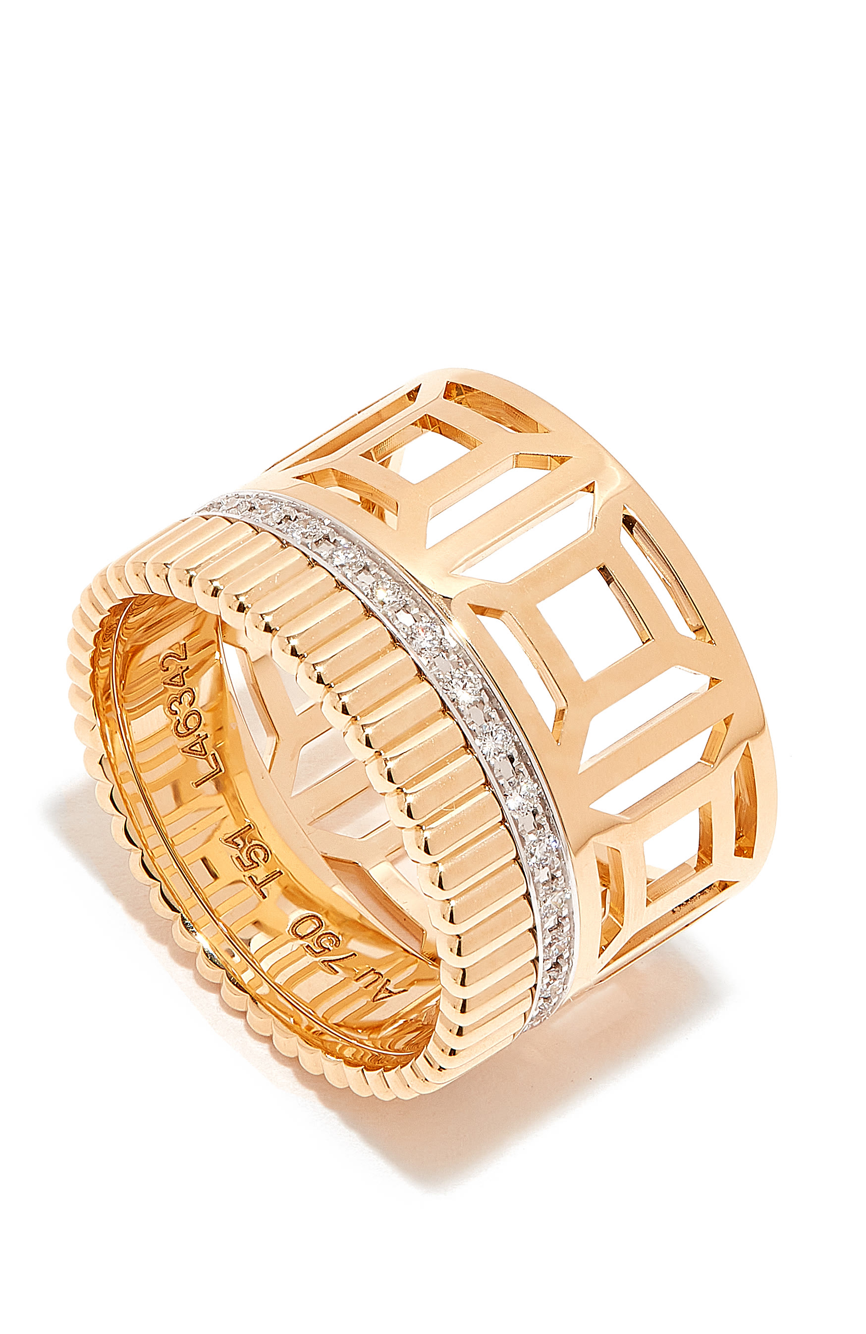 Quatre Radiant Open Work Edition Ring, 18k Mix Gold & Diamonds