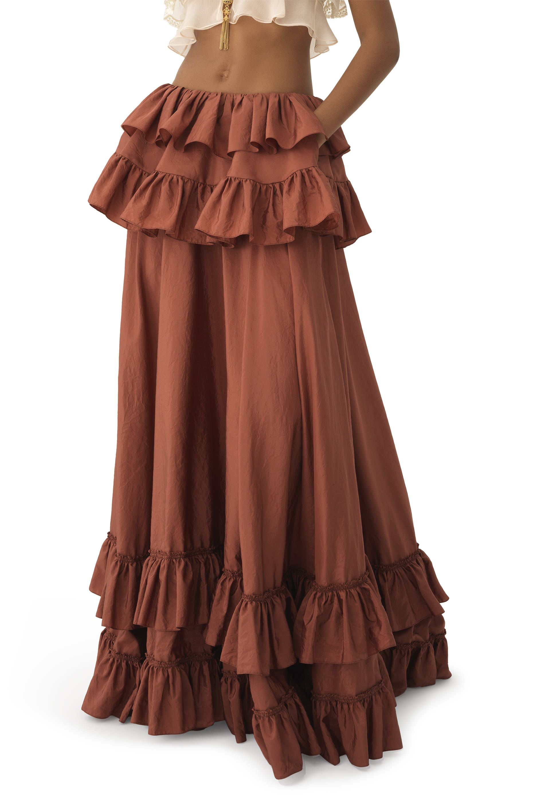 Tiered Maxi Skirt in Washed Silk Taffeta 