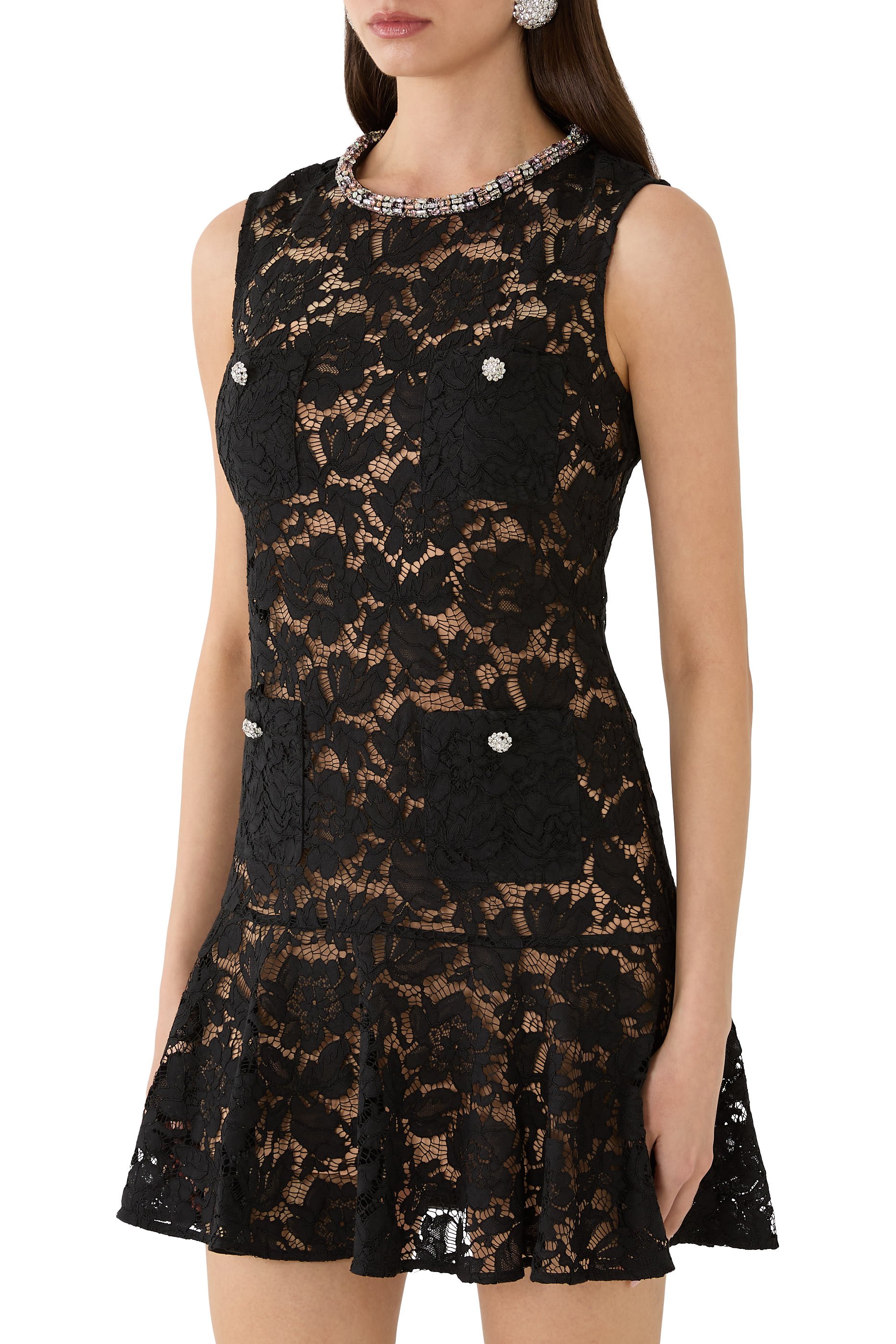  Lace Crystal Mini Dress