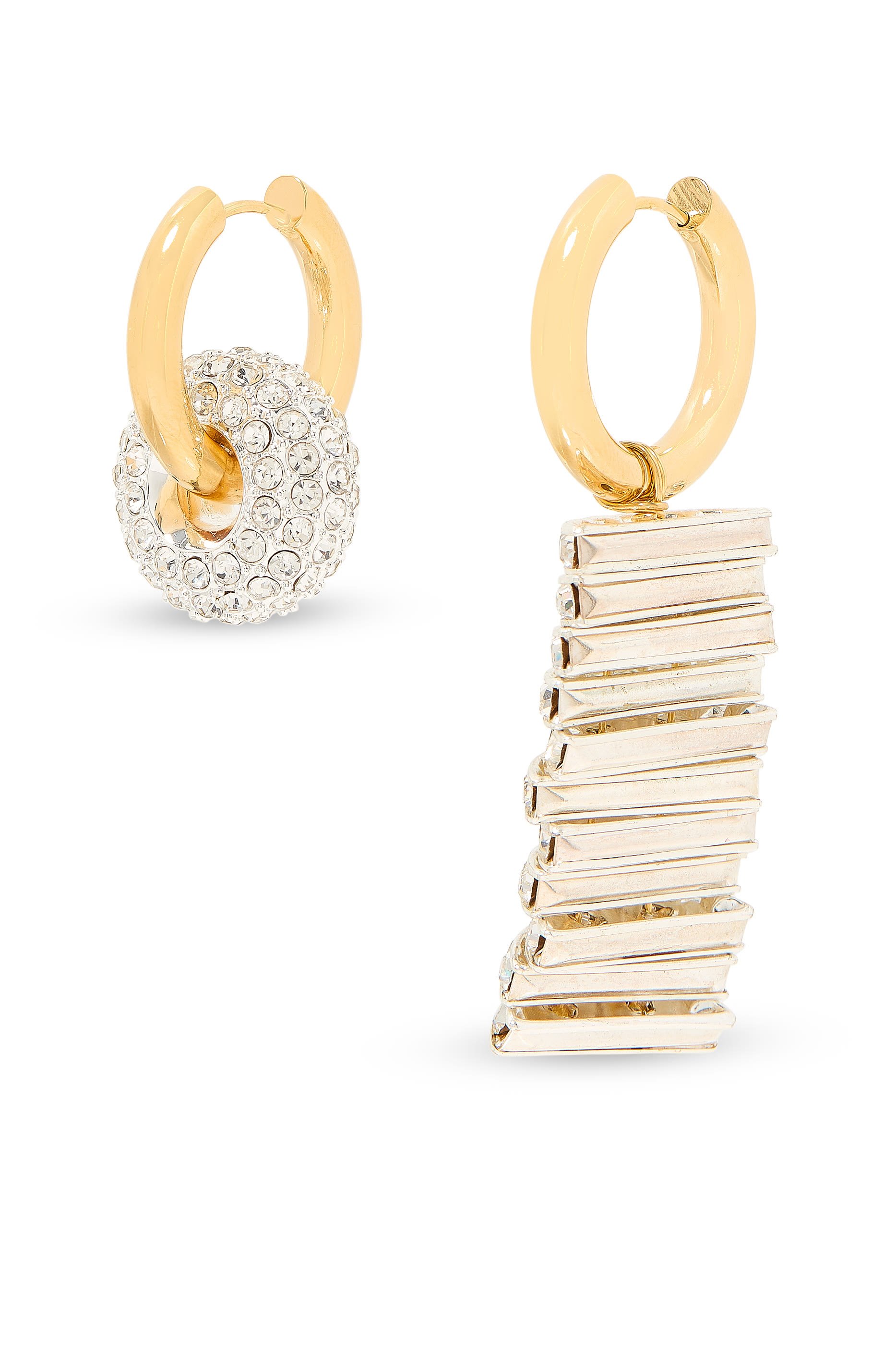 Hoop with Strass Ball and Hoop with Strass Line, 24K Yellow Gold & Crystals