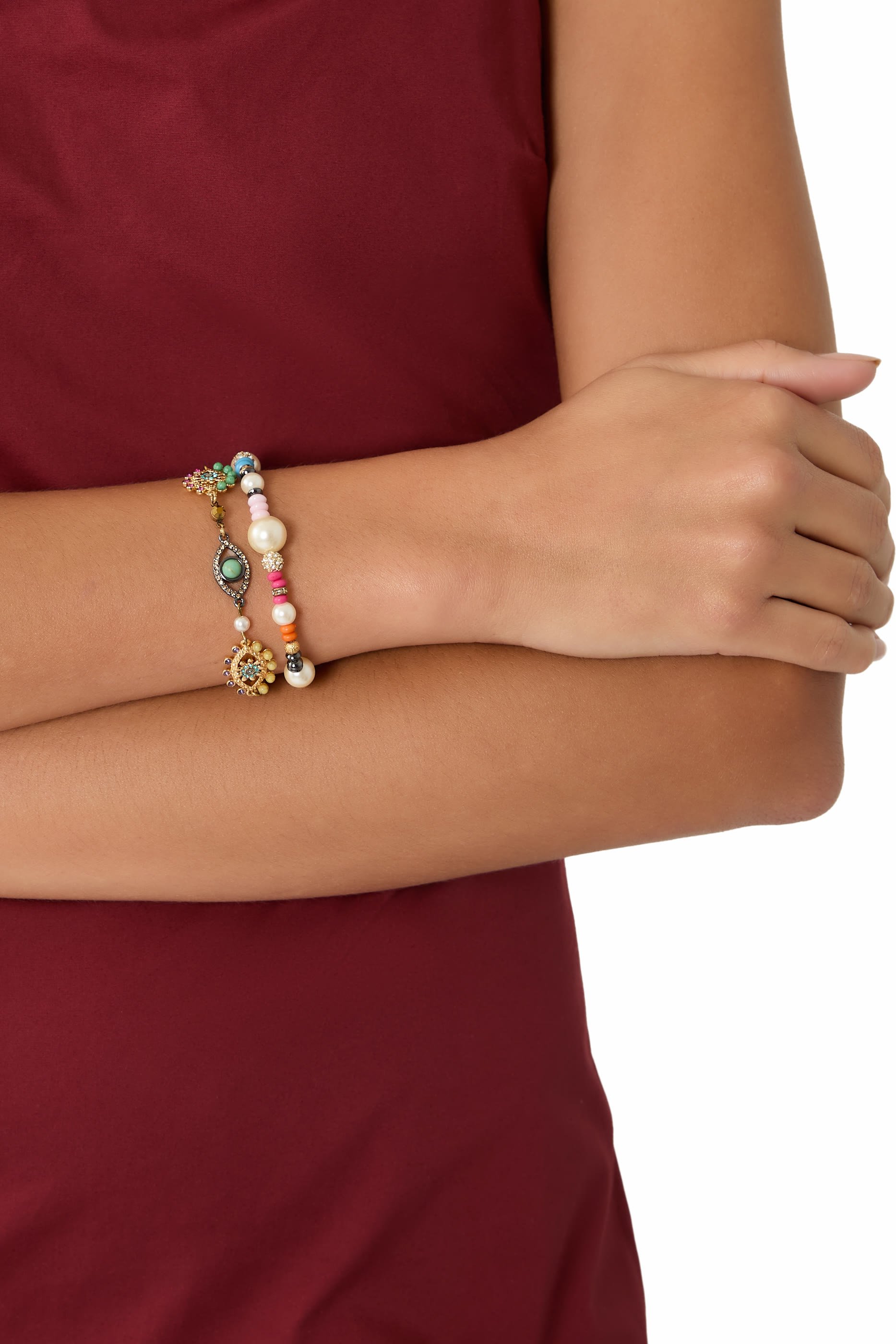 Multi-Strand Eye Bracelet, Brass & Crystals