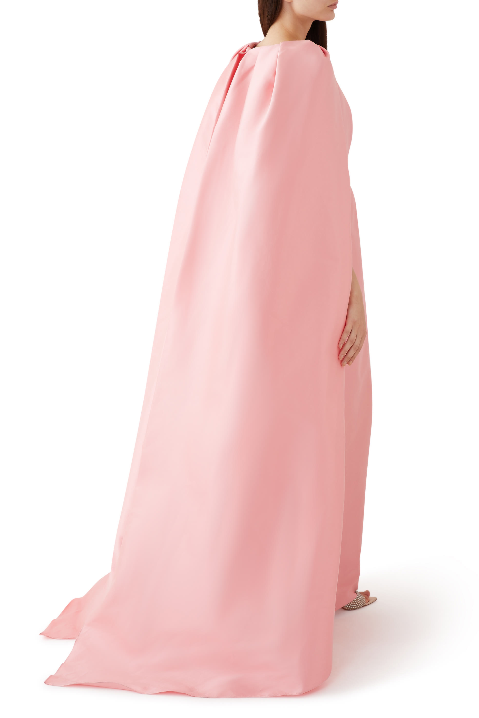 Scoop Neck Column Gown with Integral Cape