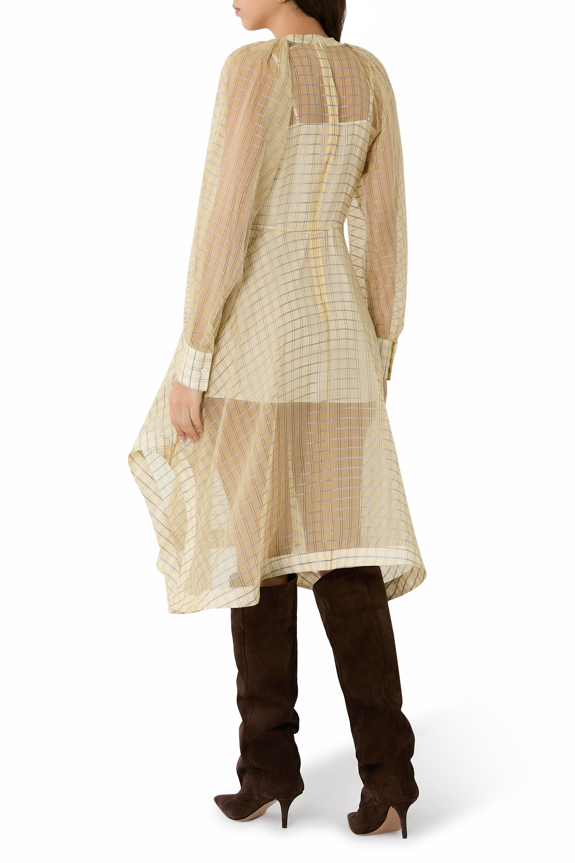 Plaid Organza Flounce Hem Dress